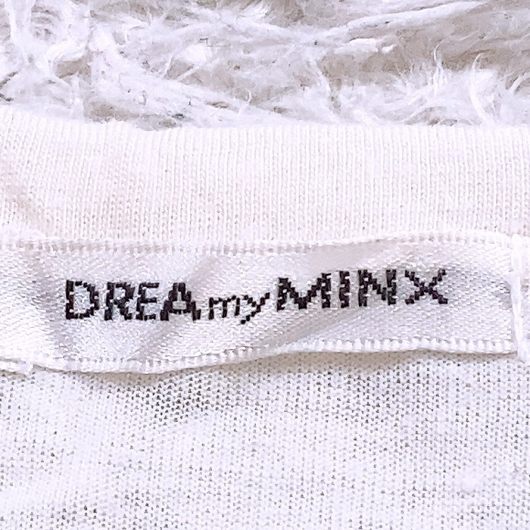 レディースM DREAmyMINX カットソー アイボリー 白っぽい 黒 長袖 袖フリル 裾フリル 胸元レース Uネック ガーリー 薄手 【25750】