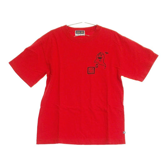 メンズL ZERO ONE トップス シャツ Tシャツ レッド 赤色 丸首 半袖 キレイ 薄手 クラスTシャツ 部屋着 コットン 綿 ゼロワン 【25820】