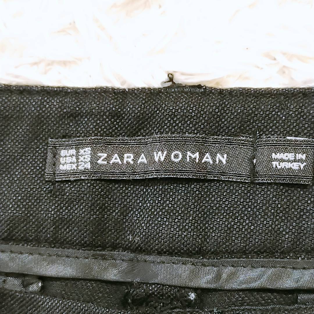 レディースUSA XS ZARA WOMAN 黒色 ブラック リネンブレンドテーパードパンツ 柔らかい 涼しい ウエスト前面ゴム ザラウーマン 【25873】