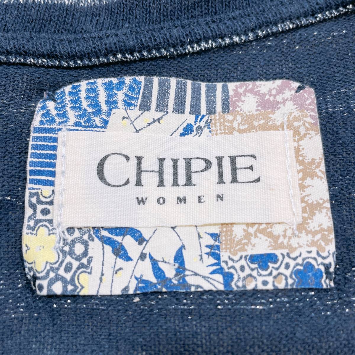 レディース38 XS CHIPIE カットソー ブルー 青 シルバー 銀 良品 長袖 かっこいい スマート バックボタン シピー 【25937】