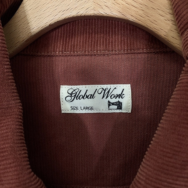 メンズL GlobalWork ジャケット ブルゾン 赤茶色 えんじ 茶色 シンプル カジュアル コーデュロイ ポケットあり グローバルワーク【25971】