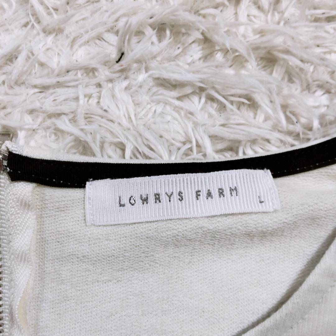 レディースL LOWRYS FARM トップス シャツ ロングシャツ ホワイト ブラック ボーダー 半袖 ポリエステル ローリーズファーム 【25993】