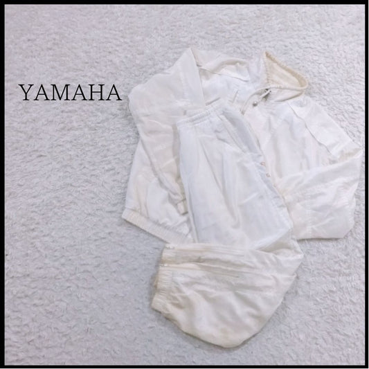 【26158】 YAMAHA ヤマハ セットアップ ホワイト サイズM相当 ボタン ウエストゴム シンプル ファスナー カジュアル かっこいい メンズ