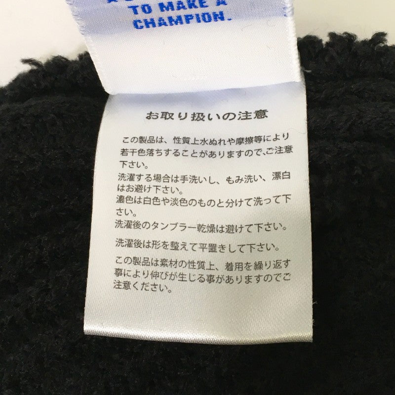 【26730】 Champion チャンピオン ニット帽 帽子 サイズFREE / 約F ブラック リブ編み カジュアル 防寒 シンプル ロゴ レディース