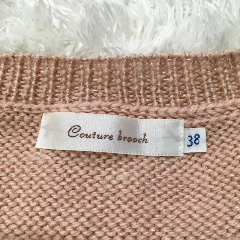 【26929】 Couture brooch クチュールブローチ ニット サイズ38 / 約M ピンクベージュ 首元パール 可愛い 胸元に柄入り レディース