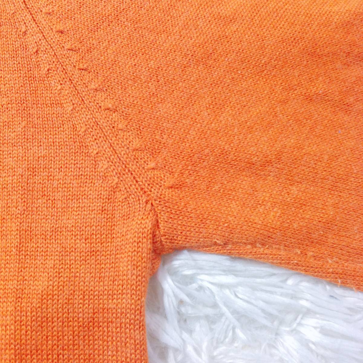 レディースM-L PIU 長袖シャツ オレンジ 橙 ビーズアクセサリー 丸首 絹70% 綿30% カジュアル おしゃれ ピーアイユー 【27015】