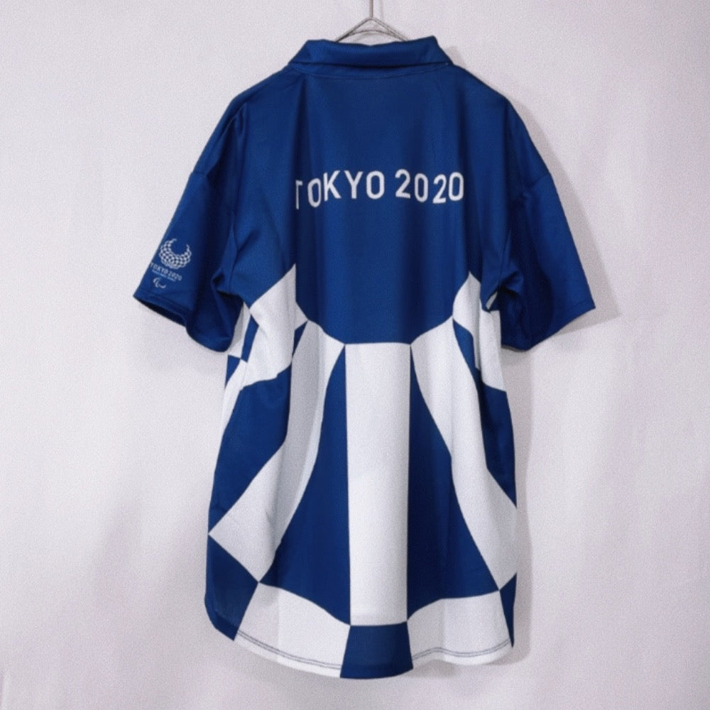 【27057】 asics アシックス 半袖シャツ サイズS ブルー 半袖 東京オリンピック2020 ロゴ ボランティアスタッフ 吸収速乾性 メンズ