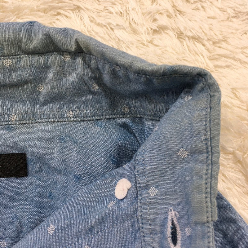 【27159】 UNITED ARROWS ユナイテッドアローズ 長袖シャツ サイズL ブルー ドット柄 襟にボタン付き 左胸にポケット シンプル メンズ