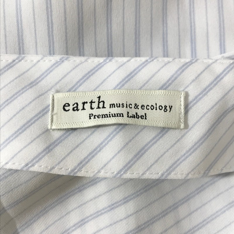【27181】 earth music&ecology アースミュージックアンドエコロジー 七分袖ブラウス サイズF ホワイト ストライプ Vネック レディース