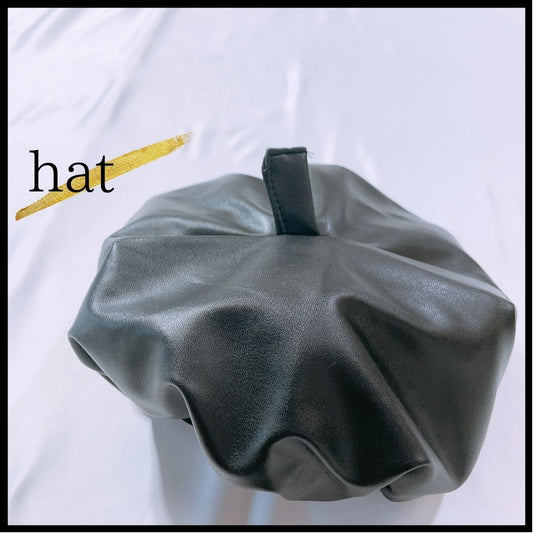 【27788】 ベレー帽 帽子 ブラック サイズ11カ月相当 ファッション 小物 被り物 ポリウレタン 合皮 頭回りゴム使用 個性派 キッズ