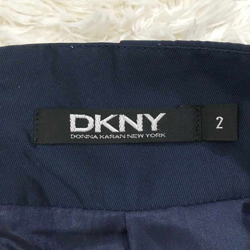 【27870】 DKNY ディーケーエヌワイ ひざ丈スカート サイズ2 / 約M ネイビー ポリエステル100% フレア 肌触り良い 無地 レディース