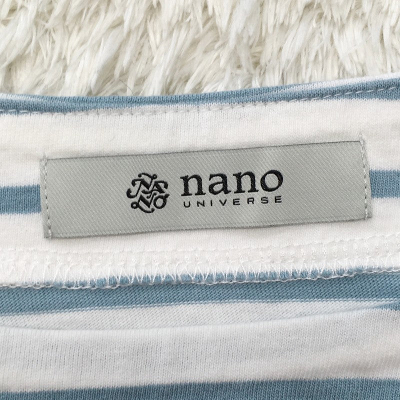 【28162】 nano universe ナノユニバース 長袖Tシャツ ロンT カットソー サイズF ホワイト プルオーバー ボーダー柄 清涼感 レディース
