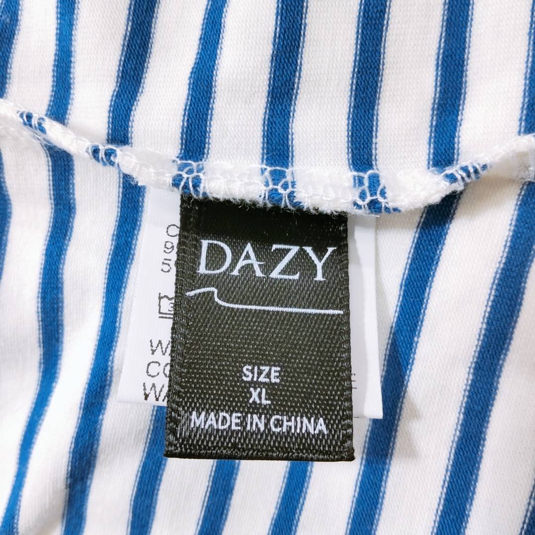 【26608】 DAZY デイジー ポロシャツ カットソー サイズXL ブルー 半袖 シンプル ボーダー 韓国 SHEIN クロップド ショート丈 レディース