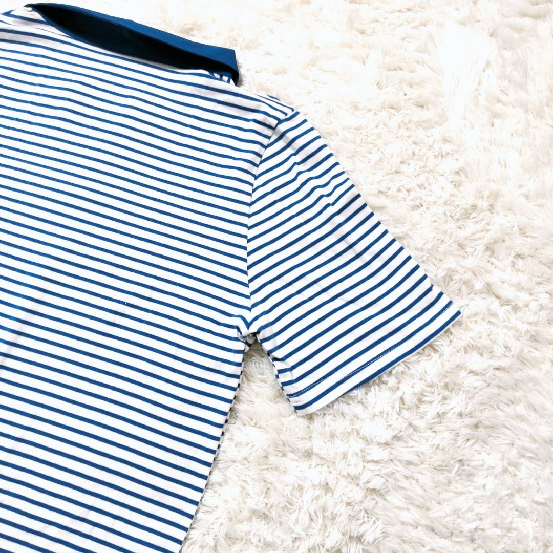 【26608】 DAZY デイジー ポロシャツ カットソー サイズXL ブルー 半袖 シンプル ボーダー 韓国 SHEIN クロップド ショート丈 レディース