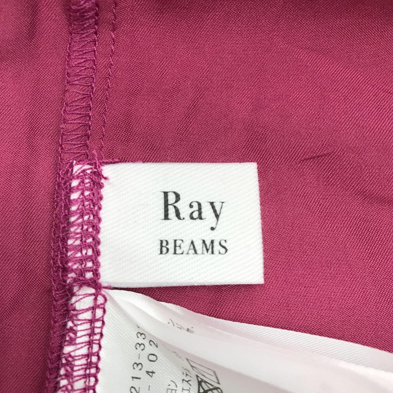 【29057】 Ray BEAMS レイビームス 長袖ブラウス ピンク サイズM相当 シンプル レーヨン サテン生地 首元 フリル レディース