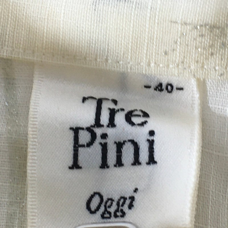 【29113】 Tre Pini Oggi トレビニ オッジ 半袖シャツ サイズ40 / 約M ベージュ ラメ入り 柄 薄手のシャツ スリット入り レディース