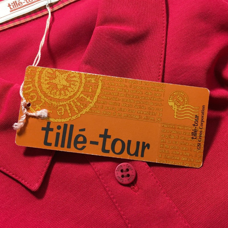 【29186】 新古品 Tille-tour 七分袖シャツ サイズ40 / 約L レッド ポイント裏地 シンプル 無地 ブランドロゴ かわいい レディース