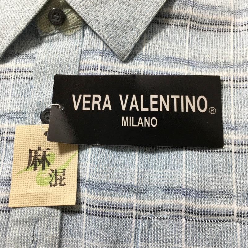 【29236】 新古品 VERA VALENTINO ベラヴァレンティノ ポロシャツ カットソー サイズL ライトブルー カジュアル かっこいい 麻混 メンズ