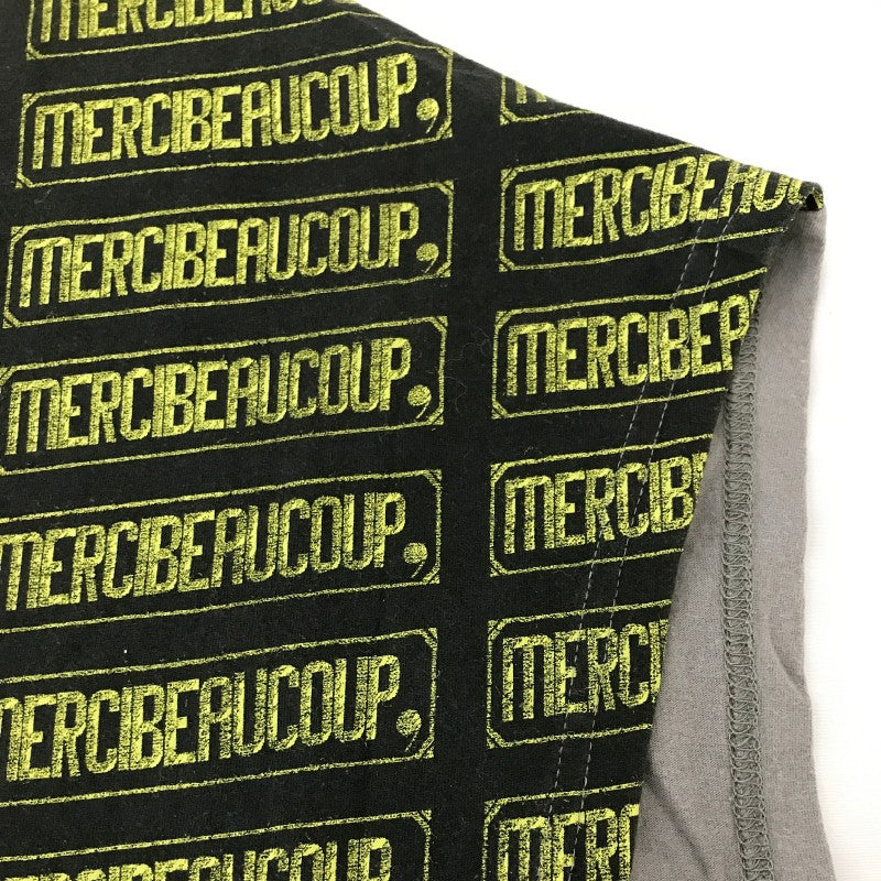 【29457】 mercibeaucoup. メルシーボークー ノースリーブシャツ ブラック サイズXL相当 コットン100% 個性的 ブランドロゴ レディース