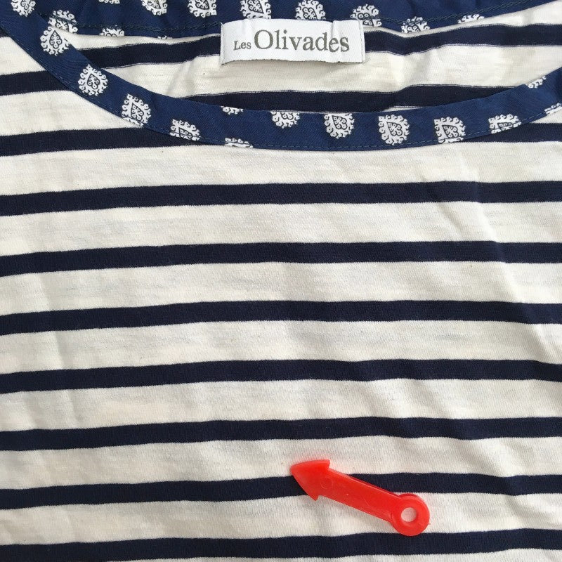 【29521】 Les Olivades レゾリヴァード 七分袖Tシャツ カットソー ホワイト サイズS相当 ボーダー柄 丸首 カジュアル レディース