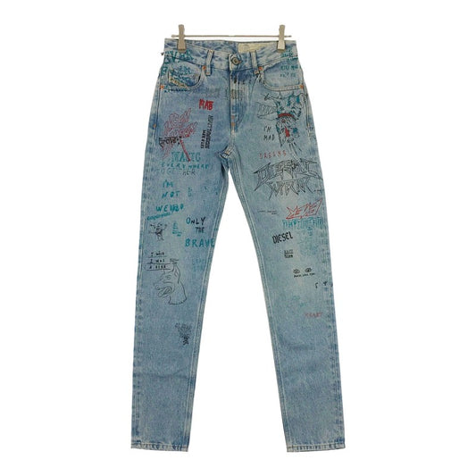 【29674】 新古品 DIESEL ディーゼル デニム ジーンズ ジーパン サイズW23-L32 / 約S ブルー カジュアル プリント ドローイング レディース