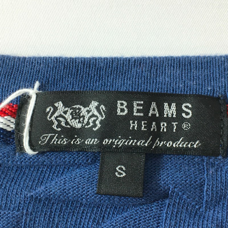 【29735】 BEAMS HEART ビームスハート 半袖Tシャツ カットソー サイズS ブルー Vネック 模様 かっこいい オシャレ 爽やか メンズ