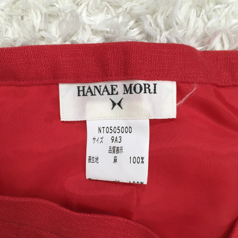 【29762】 HANAE MORI 森英恵 ハナエモリ ロングスカート サイズ9A3 / 約M レッド 真紅 薄地 軽量 涼し気 映える 高級感 レディース
