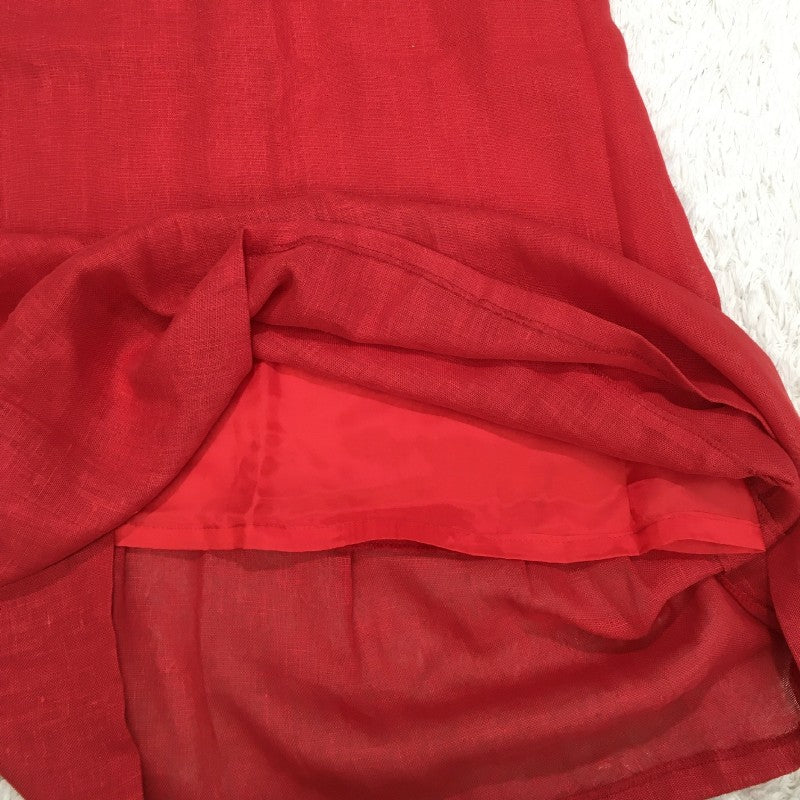 【29762】 HANAE MORI 森英恵 ハナエモリ ロングスカート サイズ9A3 / 約M レッド 真紅 薄地 軽量 涼し気 映える 高級感 レディース