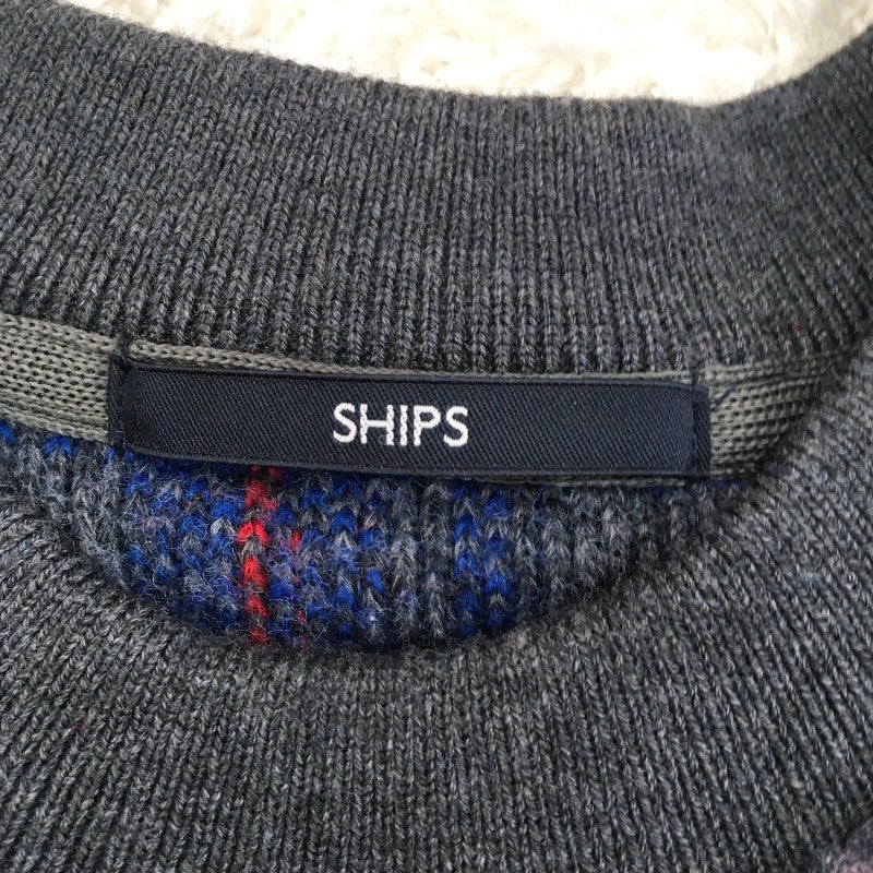 【29797】 SHIPS シップス セーター サイズS グレー タータンチェック 防寒 あたたかい クルーネック 風合い良 オシャレ メンズ