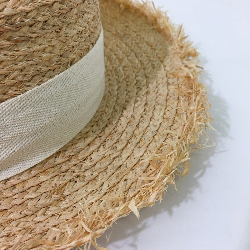【29827】 新古品 ハット 帽子 アースカラー 麦わら帽子 ストローハット カンカン帽 リボン 可愛い UV対策 日焼け対策 日よけ レディース
