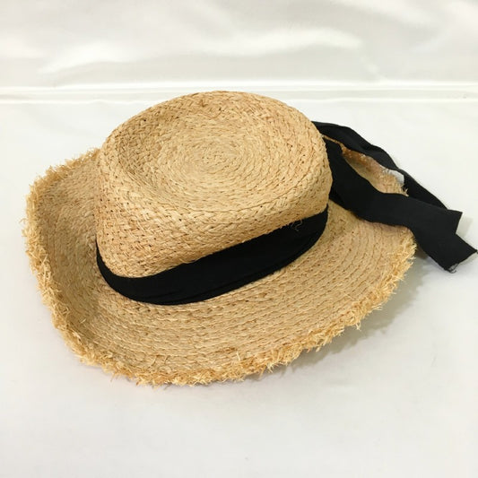 【29829】 新古品 ハット 帽子 アースカラー 麦わら帽子 ストローハット カンカン帽 リボン 可愛い UV対策 日焼け対策 日よけ レディース
