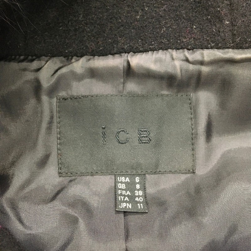 【29836】 ICB アイシービー コート サイズ11 / 約L ブラック 大人っぽい シック フォックスファー スタンドカラー レディース