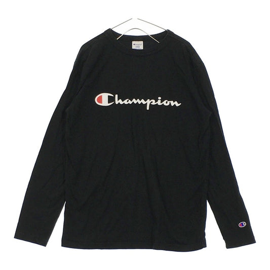 【29955】 Champion チャンピオン 長袖Tシャツ ロンT カットソー サイズL ブラック ブランドロゴ プリント カジュアル レディース