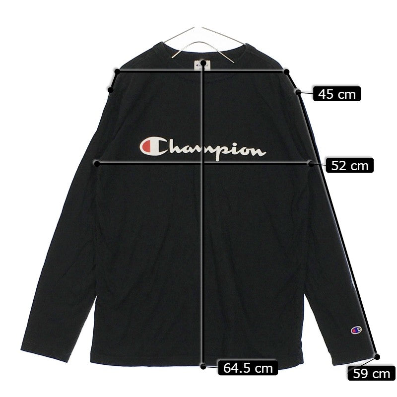 【29955】 Champion チャンピオン 長袖Tシャツ ロンT カットソー サイズL ブラック ブランドロゴ プリント カジュアル レディース
