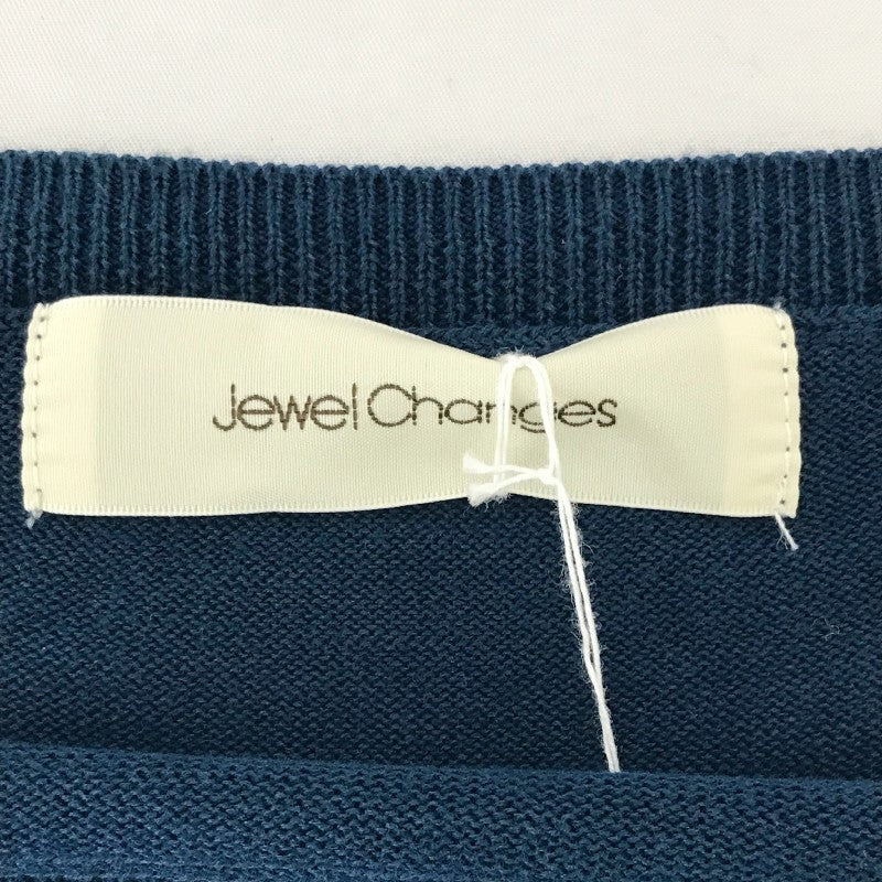 【30009】 Jewel Changes ジュエルチェンジズ セーター サイズF ブルー ハイゲージ ニット カジュアル ロゴ ボートネック レディース