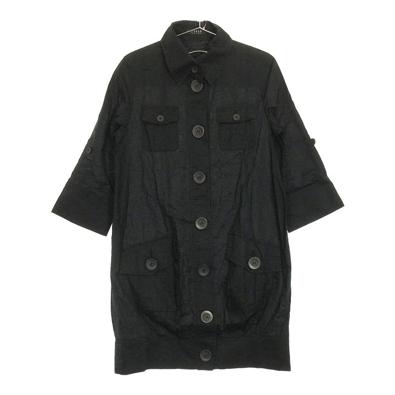 【30070】 ATSURO TAYAMA アツロウタヤマ 七分袖シャツ サイズ4 / 約S ブラック チュニック ゆったり 羽織り カジュアル レディース