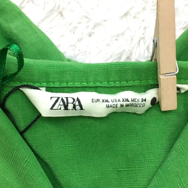 【30188】 新古品 ZARA ザラ 長袖シャツ サイズXXL グリーン シンプル 襟 ボタン 胸ポケット カジュアル おしゃれ レディース 定価5990円