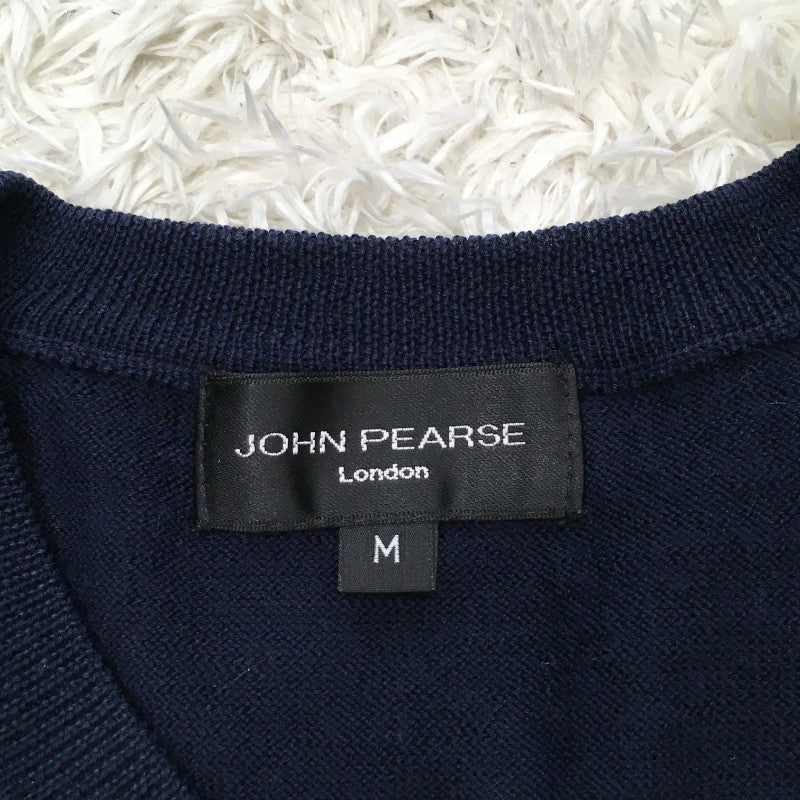 【30189】 JOHN PEARSE ジョンピアース セーター サイズM ブラックネイビー 毛100% Vネック 無地 ストレッチ シンプル カジュアル メンズ