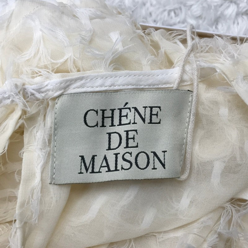 【30199】 新古品 CHENE DE MAISON シェヌデメゾン トップス ホワイト サイズM-L相当 透け感 シアー素材 縁取りテープ フリル感 レディース