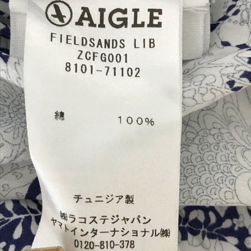 【30276】 AIGLE エーグル 長袖シャツ ホワイト カジュアル フロントボタン 花柄 おしゃれ リゾート感 衿ボタン サイズM相当 レディース