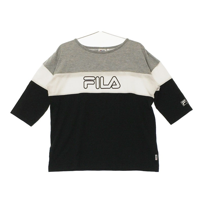 【30390】 FILA フィラ 半袖Tシャツ カットソー サイズL ブラック カジュアル シンプル 胸ロゴ入り 七分袖 スポーティー メンズ