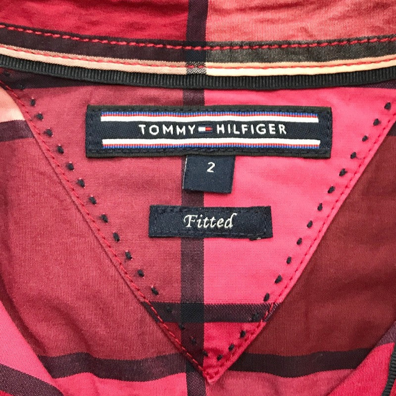 【30549】 TOMMY HILFIGER トミーヒルフィガー 長袖シャツ サイズ2 / 約M レッド スクエア ポップ かわいい オシャレ レディース