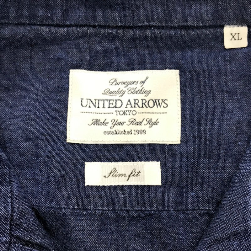 【30563】 UNITED ARROWS ユナイテッドアローズ 長袖シャツ サイズXL ブルー リネン シンプル 無地 カジュアル かっこいい メンズ