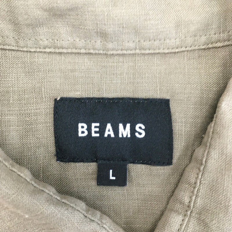 【30633】 BEAMS ビームス 七分袖シャツ サイズL カーキ シンプル 無地 カジュアル スマート 大人っぽい かっこいい オシャレ メンズ