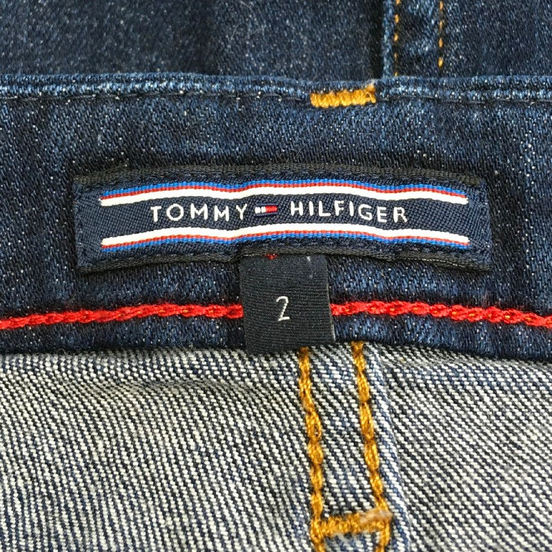 【30646】 TOMMY HILFIGER トミーヒルフィガー ひざ丈スカート サイズ2 ネイビー サイズM相当 デニムスカート 前ボタン レディース