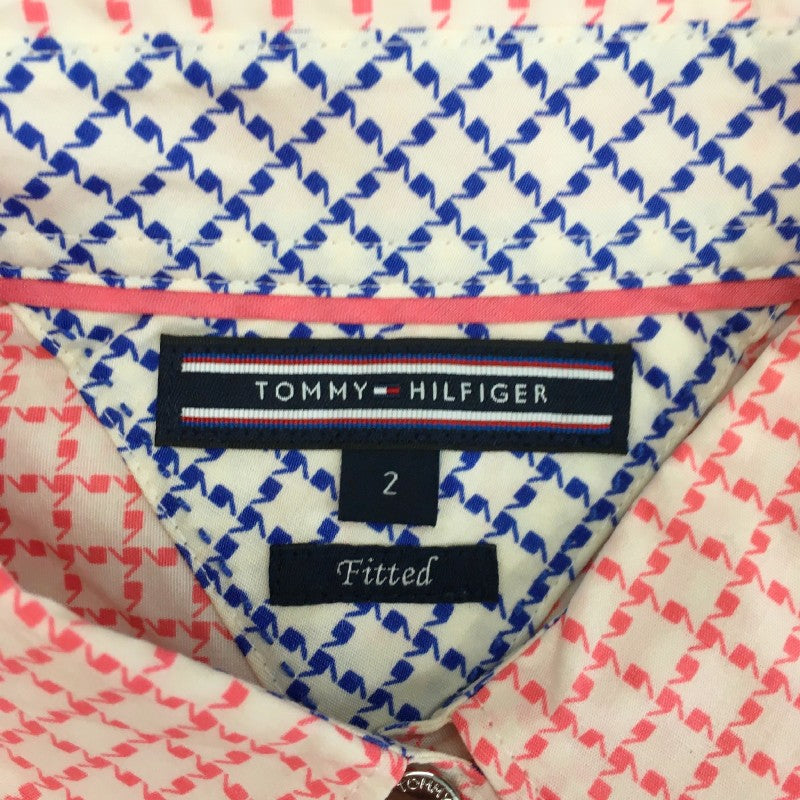 【30672】 TOMMY HILFIGER トミーヒルフィガー 半袖シャツ サイズ2 / 約M ピンク 総柄 明るい かっこいい オシャレ 幾何学模様 レディース