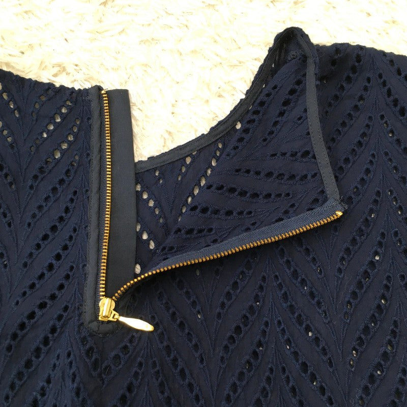 【30691】 BARNYARDSTORM バンヤードストーム 半袖シャツ ネイビー サイズF相当 シースルー 刺繍 オシャレ ふんわり 体型カバー レディース
