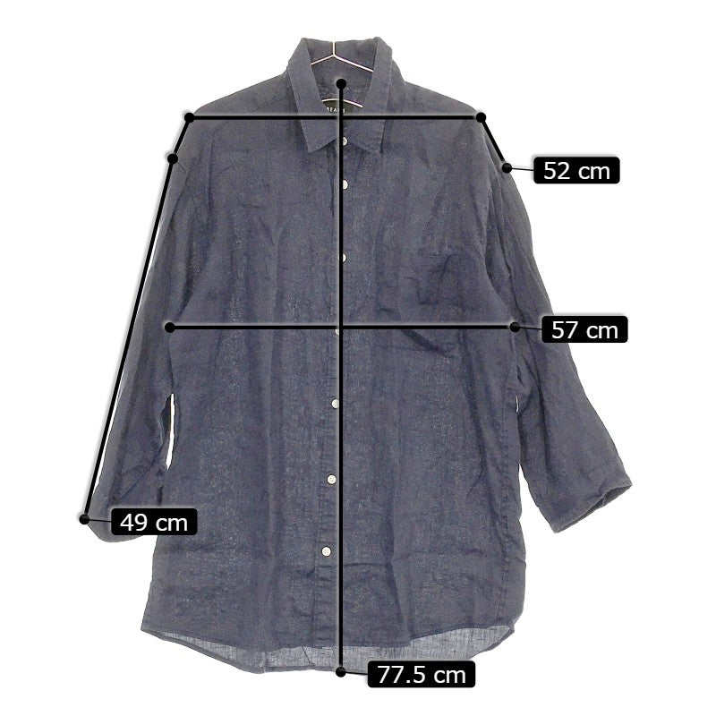 【30885】 BEAMS ビームス 七分袖シャツ サイズL ネイビー シンプル 薄手 麻100% 動きやすい 重ね着 胸ポケットあり カッコいい メンズ