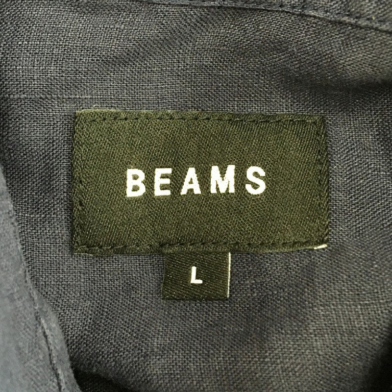 【30885】 BEAMS ビームス 七分袖シャツ サイズL ネイビー シンプル 薄手 麻100% 動きやすい 重ね着 胸ポケットあり カッコいい メンズ