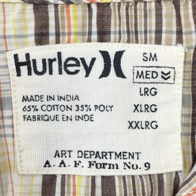 【30903】 Hurley ハーレー 半袖シャツ ベージュ サイズL相当 チェック柄 通気性 さらさら 定番アイテム カジュアル シンプル メンズ
